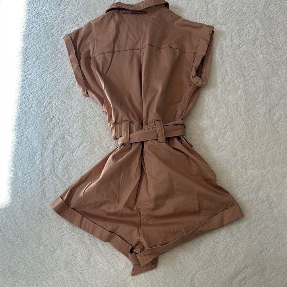Brown/Copper Button-Up Romper with Belt - Picture 2 of 2